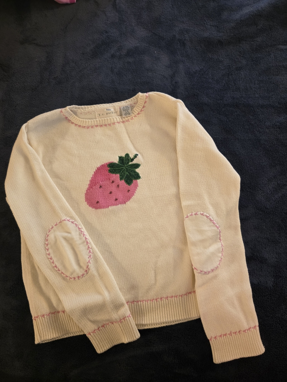 Cream Sweater with Pink Strawberry and Green Leaf KC Parker